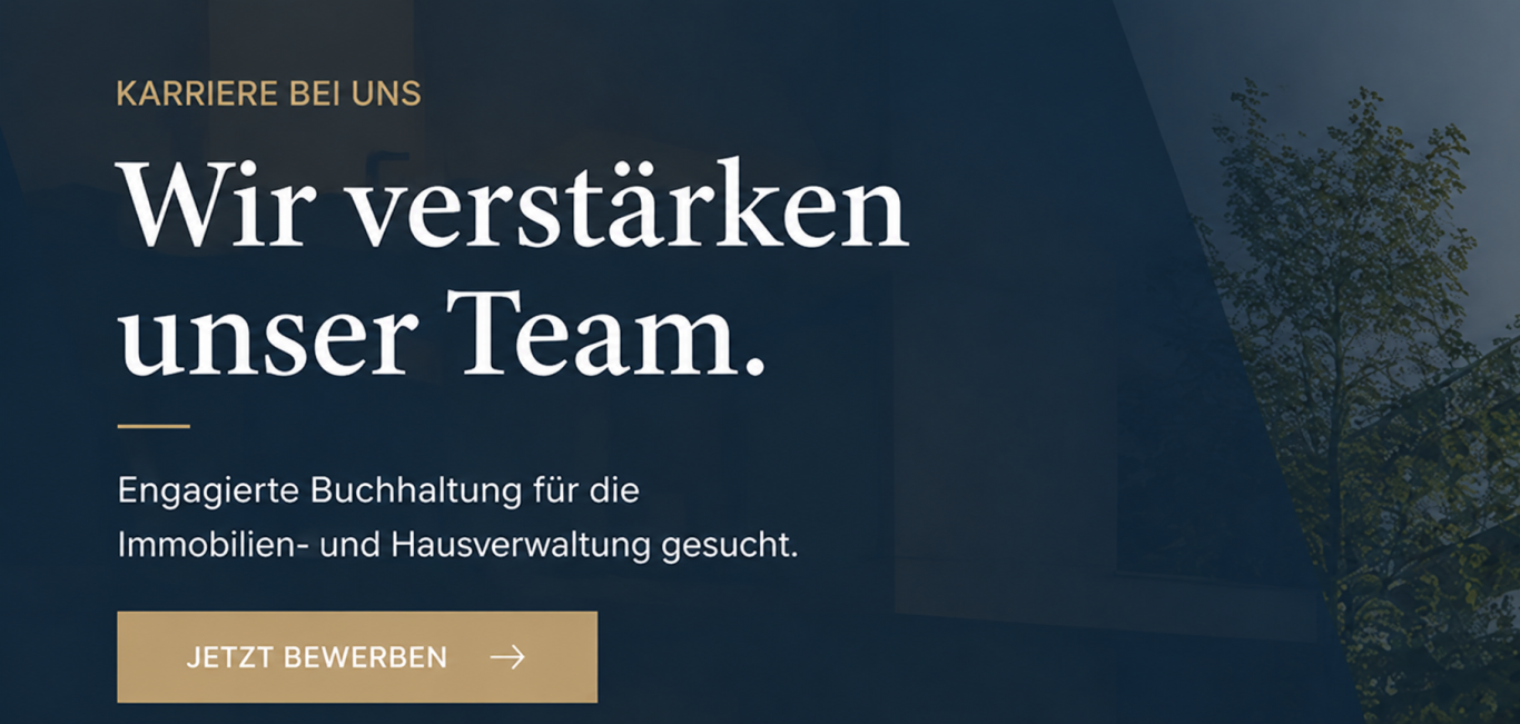 Stellenangebot Text auf dunklem Hintergrund: "Wir verstärken unser Team. Engagierte Begleitung für innovative Projekte."